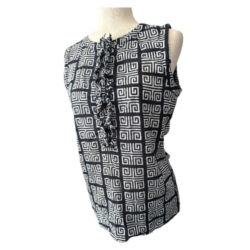 Tory Burch Sleeveless Greek Key Print Cotton Top 6 - Picture 2 of 8